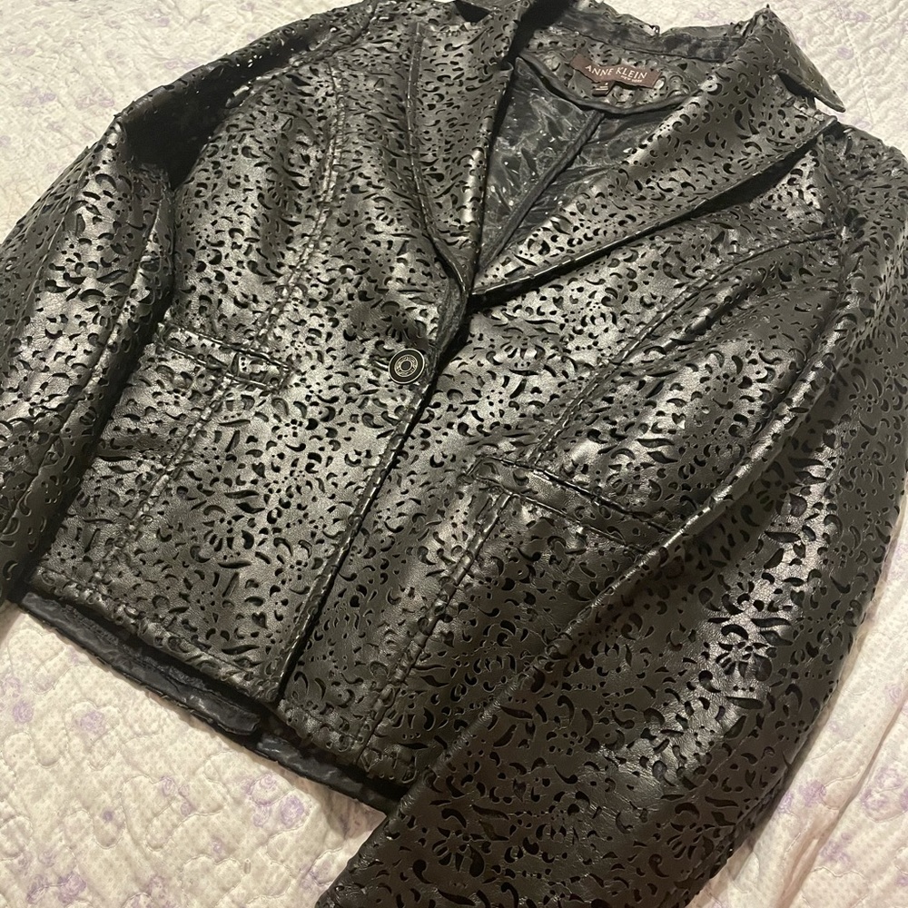 Anne Klein black lace leather jacket